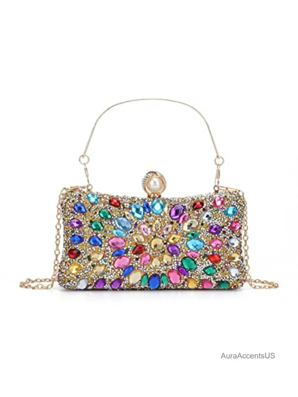 Crystal Studded Evening Bag with Chain Strap Clutch Purse